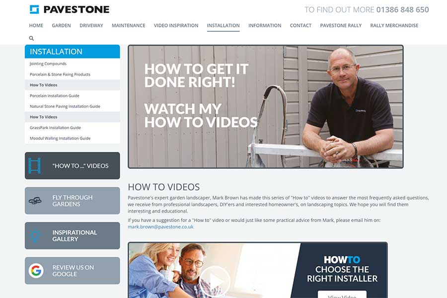 The pavestone website showing videos and articles to help with garden and patio design